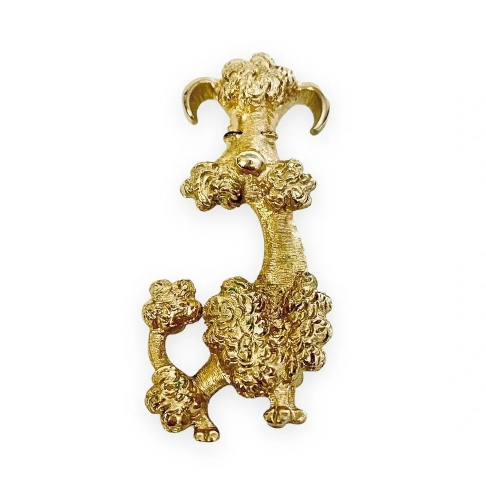 French Poodle Brooch‎ Pin Vintage Avon Brushed Gold Tone 1970’s
